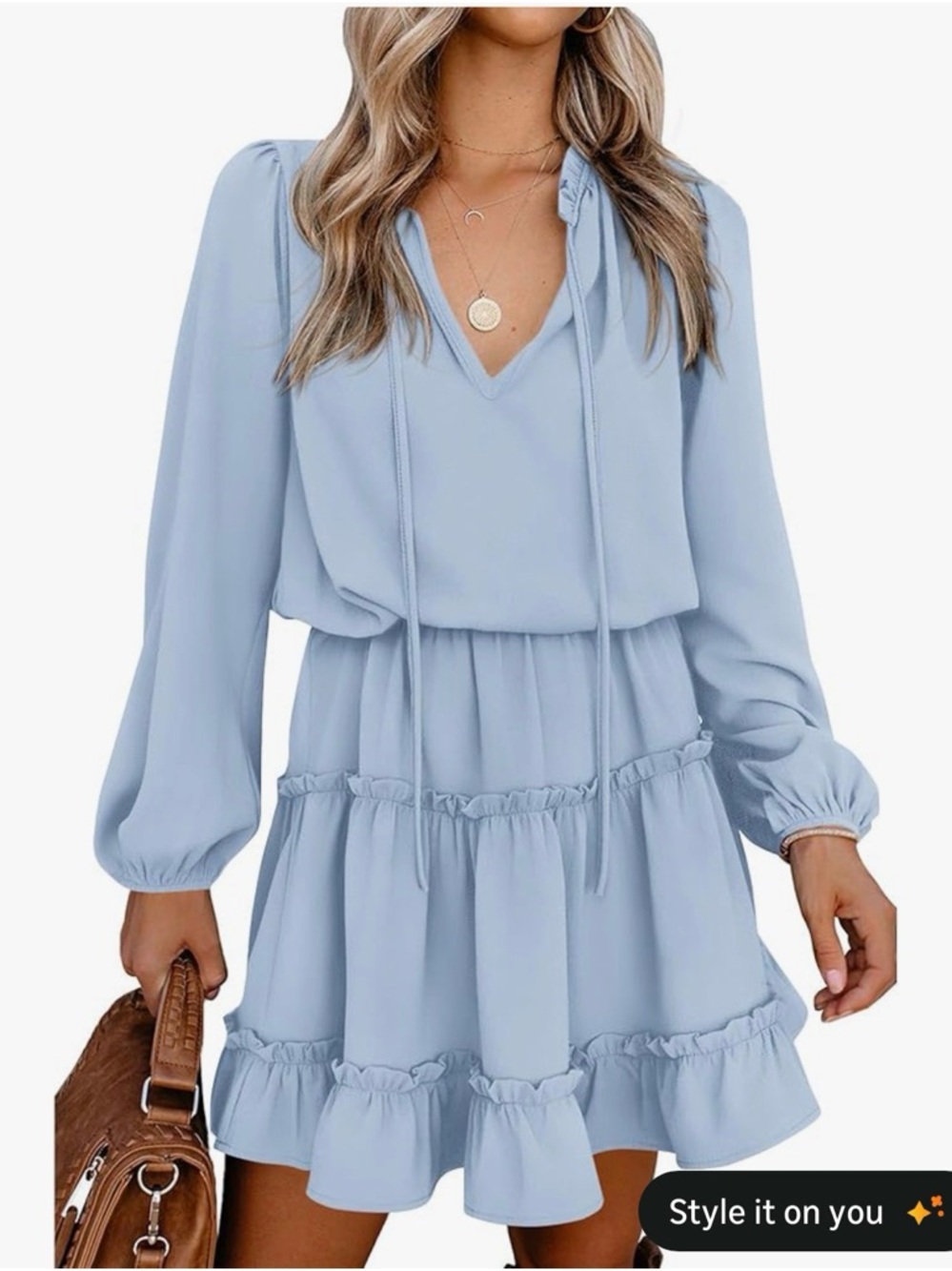 Long sleeve summer dress 2026 casual tie neck ruffle tiered A line mini